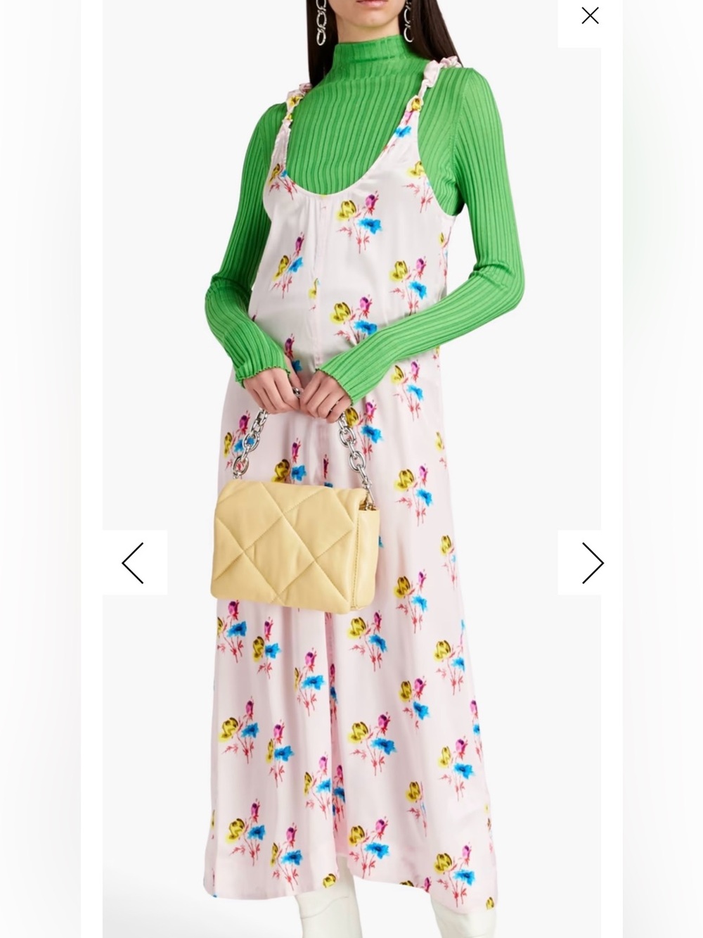 SOLD! Ganni Silk Pink Floral Slip Dress with Multicolor Blooms